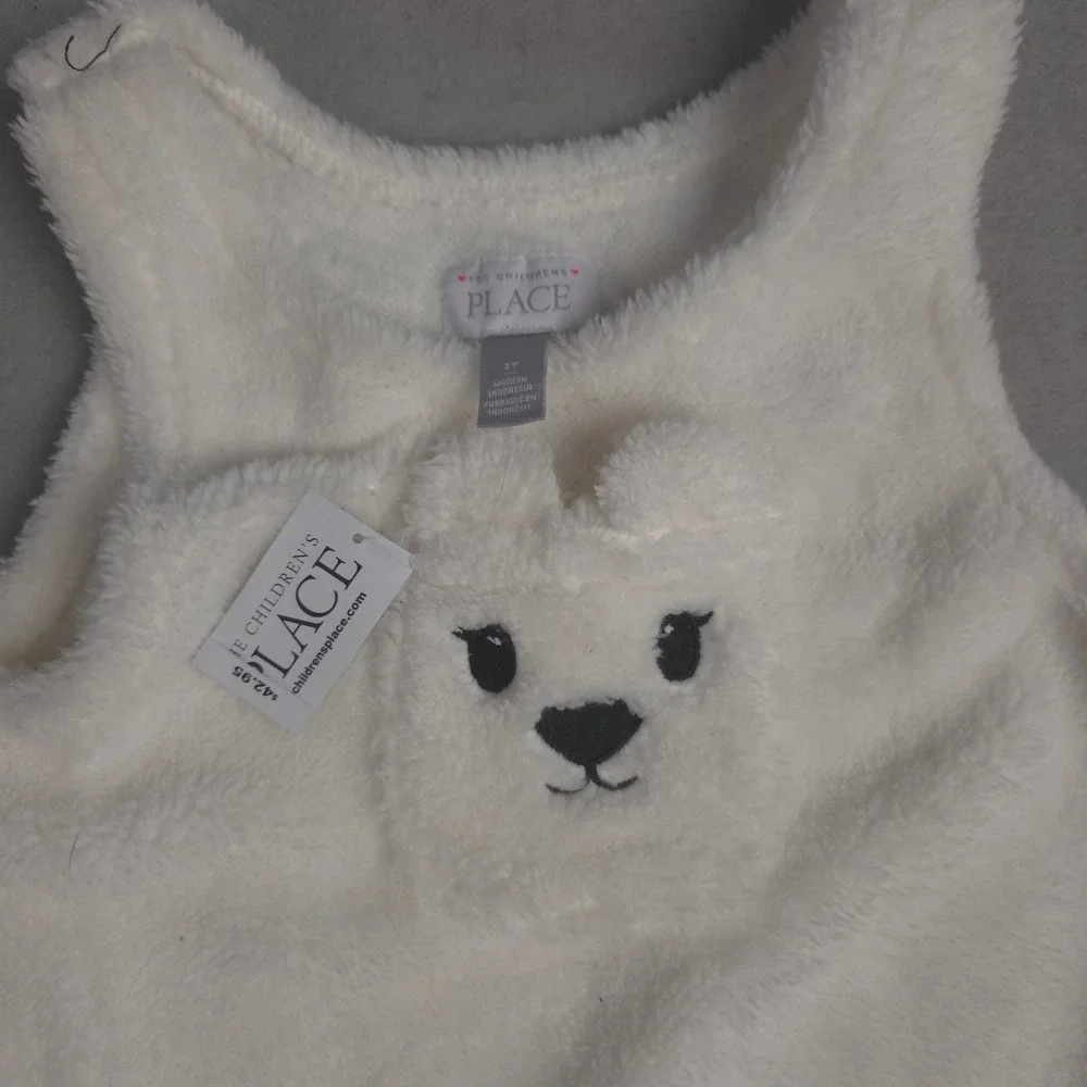 The Children's Place Girls Sleeveless Polar Bear Faux Fur Dress Size 3T NWT‎